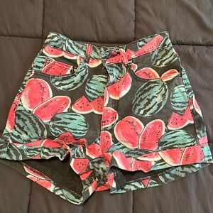 Rare watermelon print high waisted American apparel denim shorts